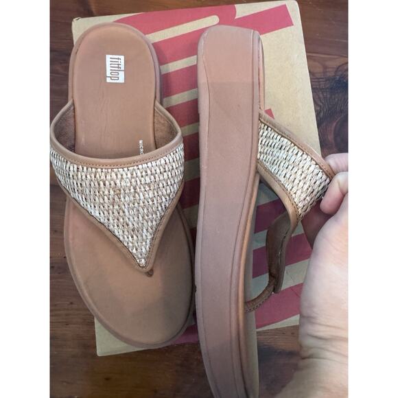 FitFlop Women’s 10 F-Mode Woven Raffia Platform Tan Toe Post Sandals NEW NIB - Picture 10 of 16